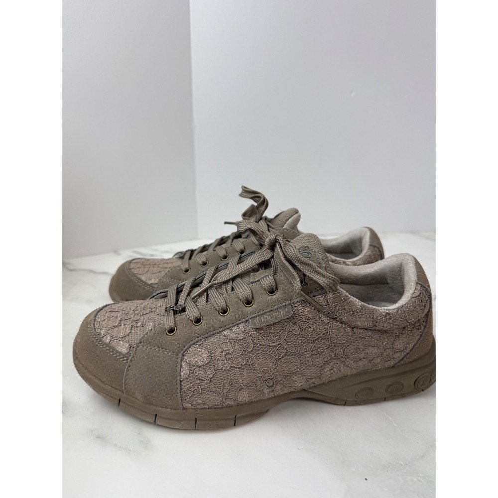 Therafit Leather Comfort Ortho Shoe Taupe Sneaker Lace Sz 9.5 Womens